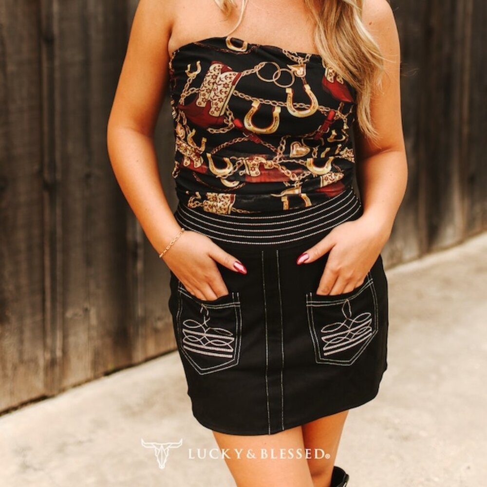 Western Black Ivory Boot Western Boot Stitching Front Pocket Skirt